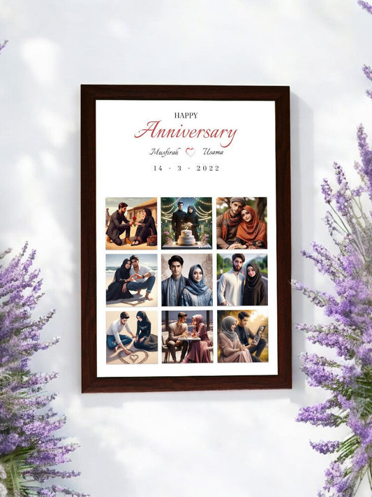 9 Photos Grid Anniversary Frame Brown